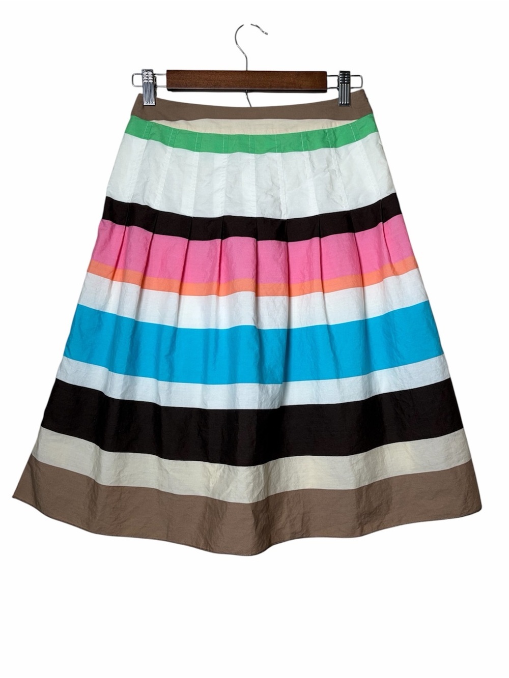 Vintage Talbots Petites Colorful Striped Pleated A-Line Skirt Euro Summer Size 0